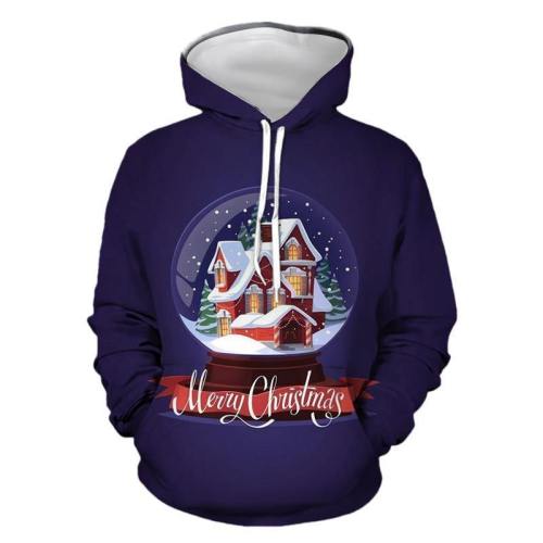 Mens Hoodies 3D Graphic Printed Christmas House Pullover