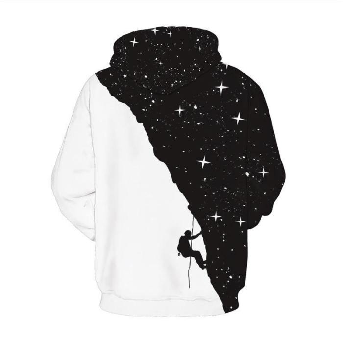 Mens Hoodies 3D Graphic Printed Black White Starry Sky Pullover Hoodie