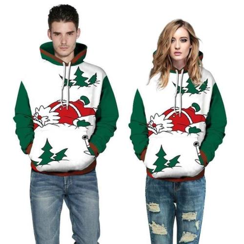 3D Print Hoodie - Christmas Santa Pattern Pullover Hoodie