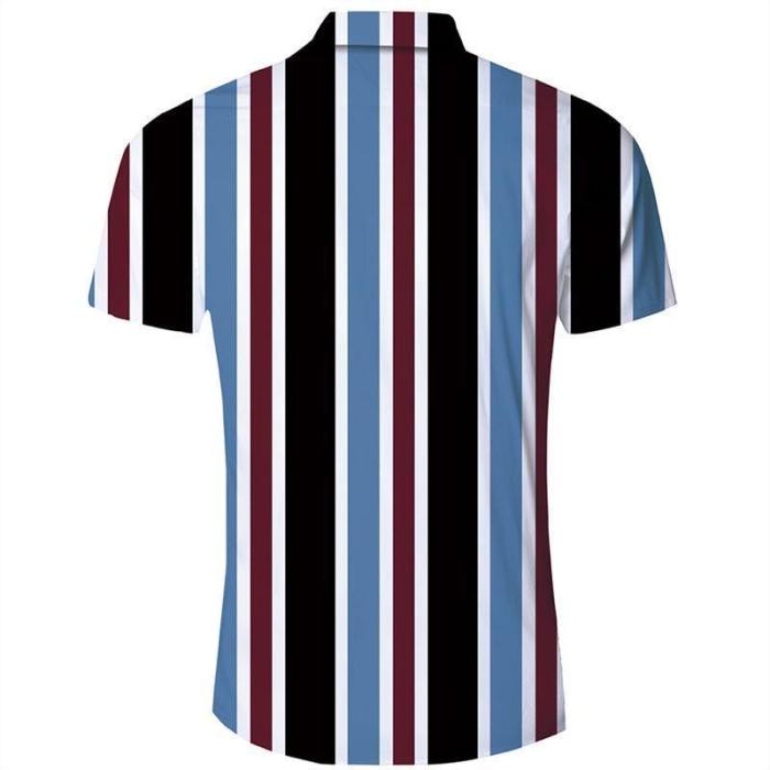 Men'S Hawaiian Short Sleeve Shirts Blue Stripes Print