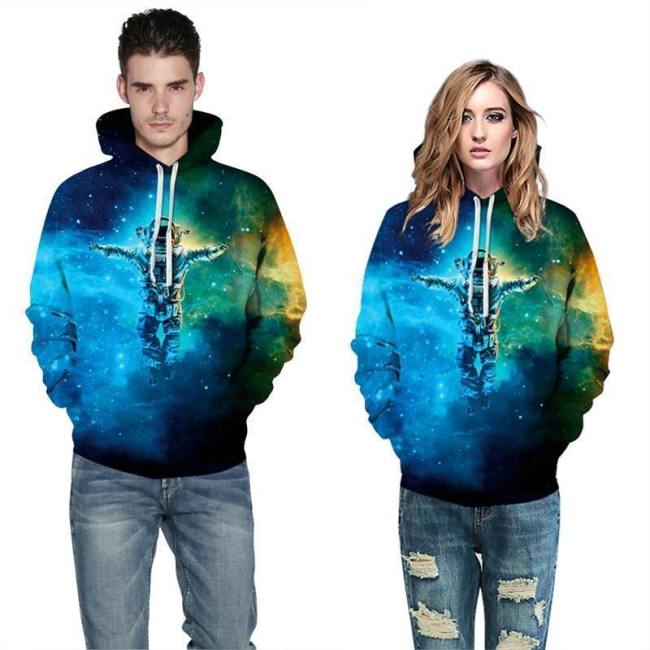 Mens Hoodies 3D Graphic Printed Starry Astronaut Pullover