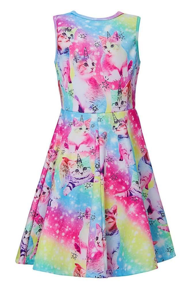 Little Girls Novelty Cats Printed Dress