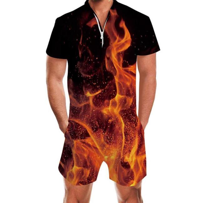 Men'S Rompers Fire Flame Jumpsuit