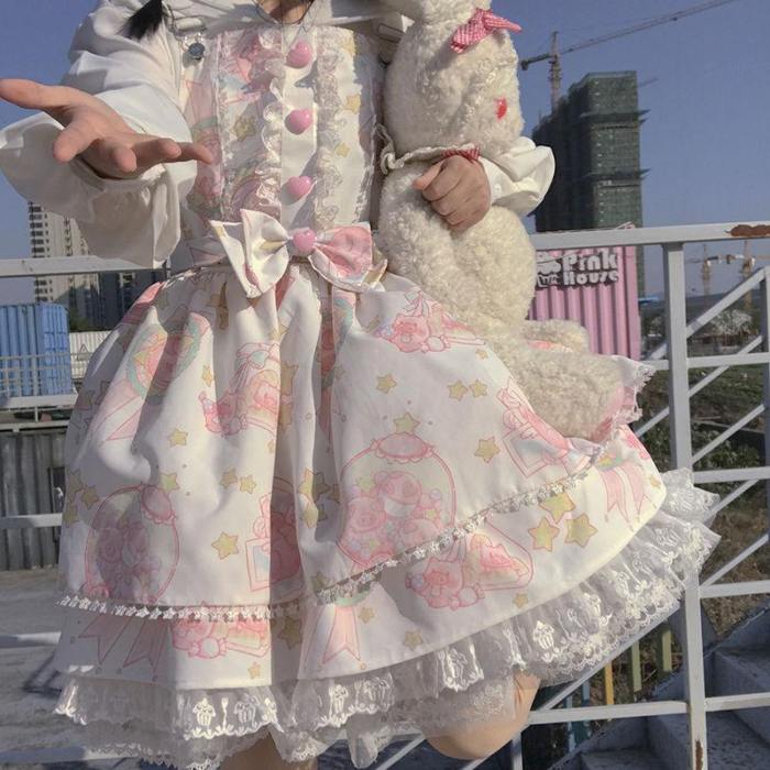 Kawaii Jsk Lolita Vintage Gothic Bow Lace Princess Tea Party Dress