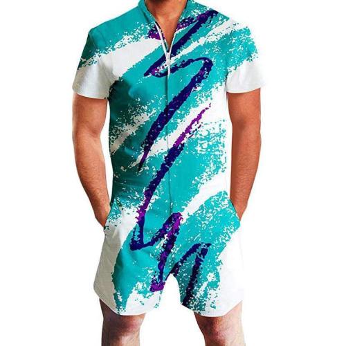 Mens Rompers Jazzy 90S Paper Cup Printing Jumpsuit