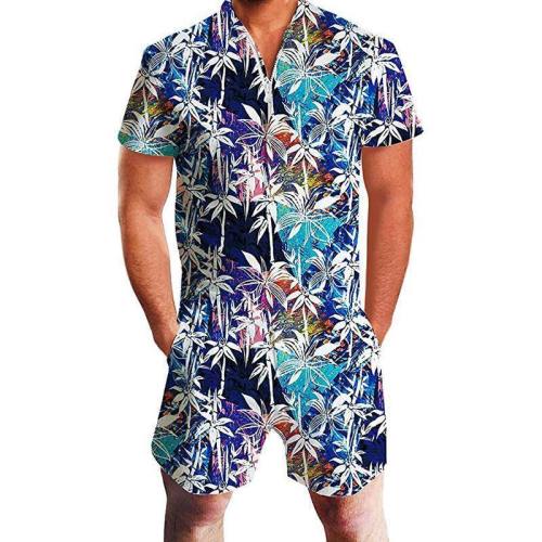 Rompers For Men Male Floral Print Hawaiian Jumpsuits