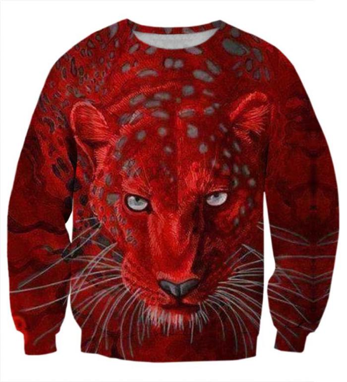 Brave Leopard In Red Sweatshirt/Hoodie