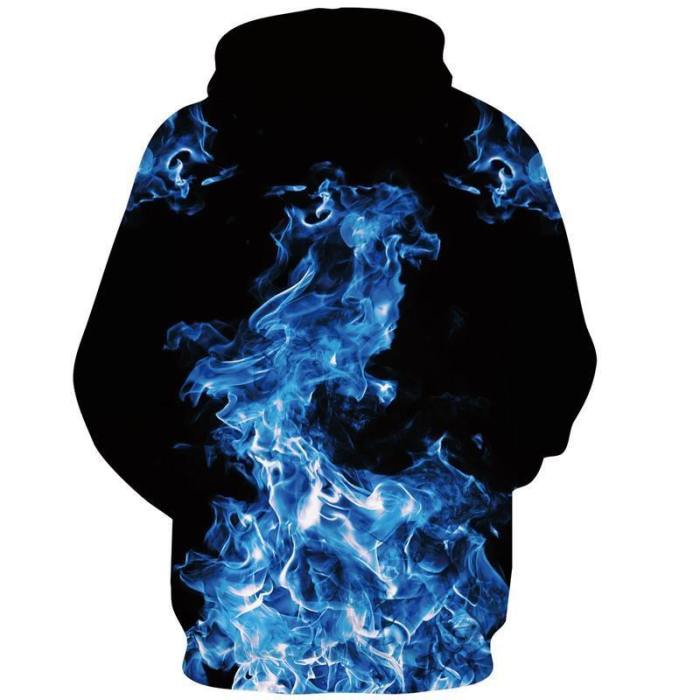 Mens Hoodies 3D Printing Blue Smoke Pattern Printed Winter Hoodies