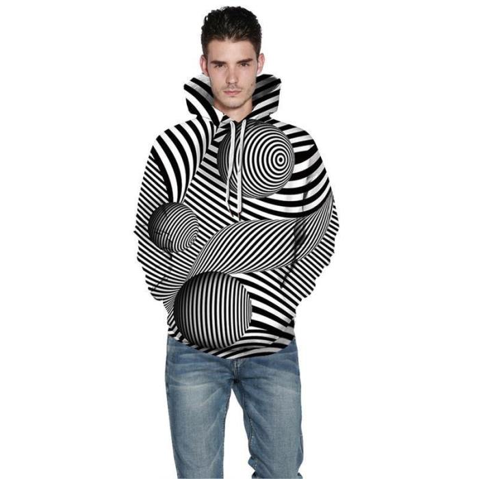 Mens Hoodies 3D Printed Ball With Line Printing Hooded