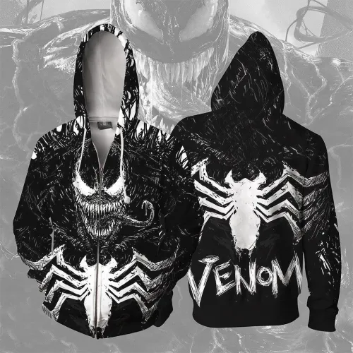 Venom Spider 3D Sanitary Clothing Digital Printed Sleeve Zipper Hoodie
