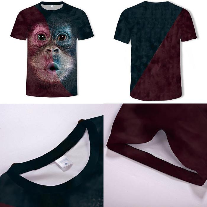 Mens T Shirt 3D Printing Cute Monkey Face Printed Tee