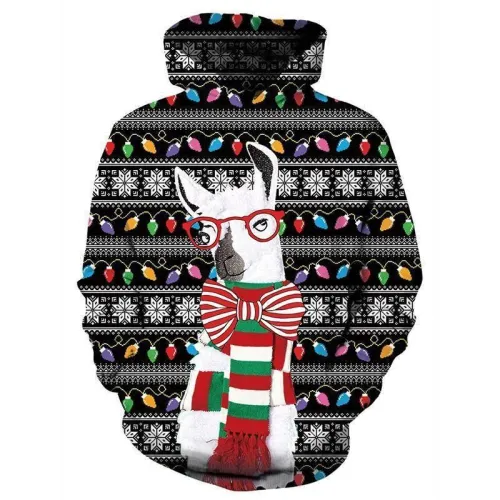 Mens Black Hoodies 3D Printed Christmas Dog Printing Hooded