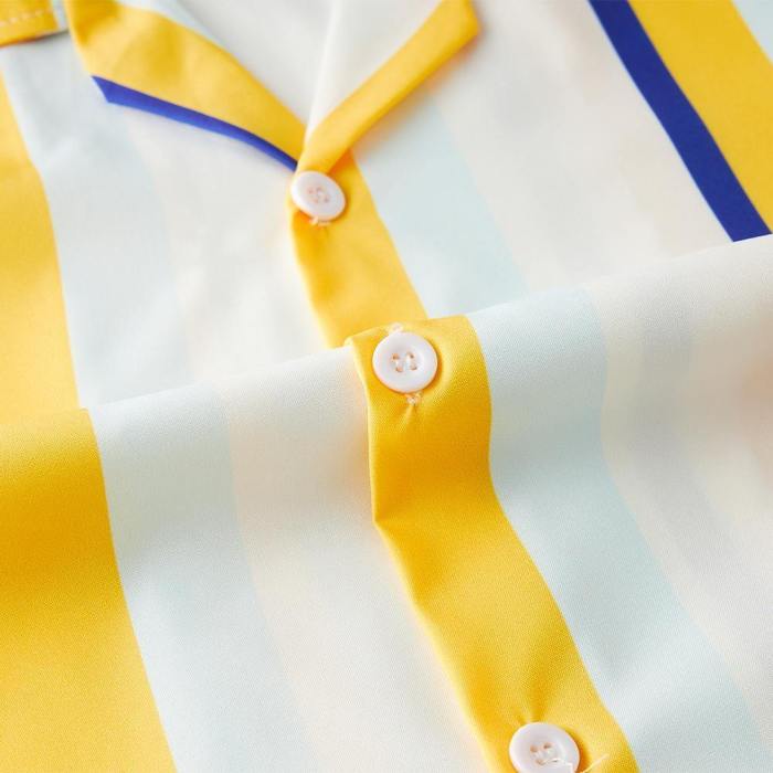 Men'S Hawaiian Shirt Yellow White Stripes Printing