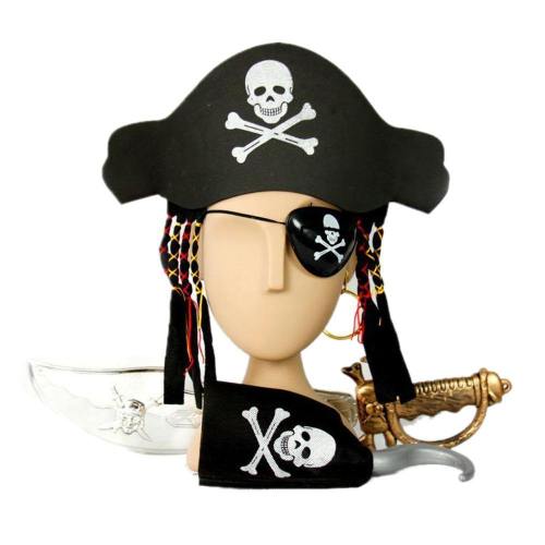 1Set Halloween Kids Captain Pirate Set With Hat & Hair Hook Sword Eye Patch Earring
