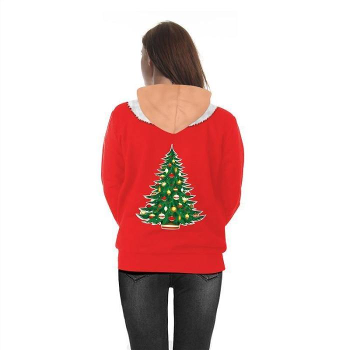 Womens Red Hoodies 3D Graphic Printed Merry Christmas Bell Pullover