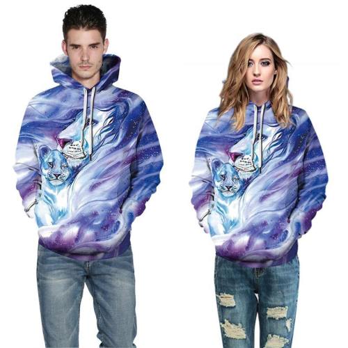 Mens Hoodies 3D Printed Two Tiger Face Printing Hooded