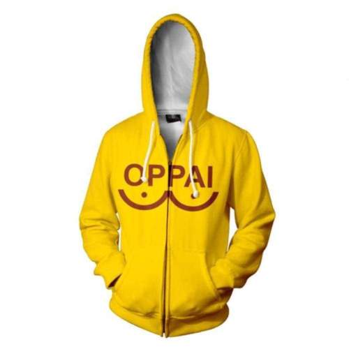 One Punch Man Hoodies - Anime Oppai Zip Up Hooded Sweatshirt