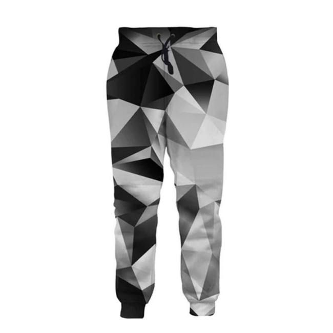 Mens Jogger Pants 3D Printing With Black White Diamond Pattern