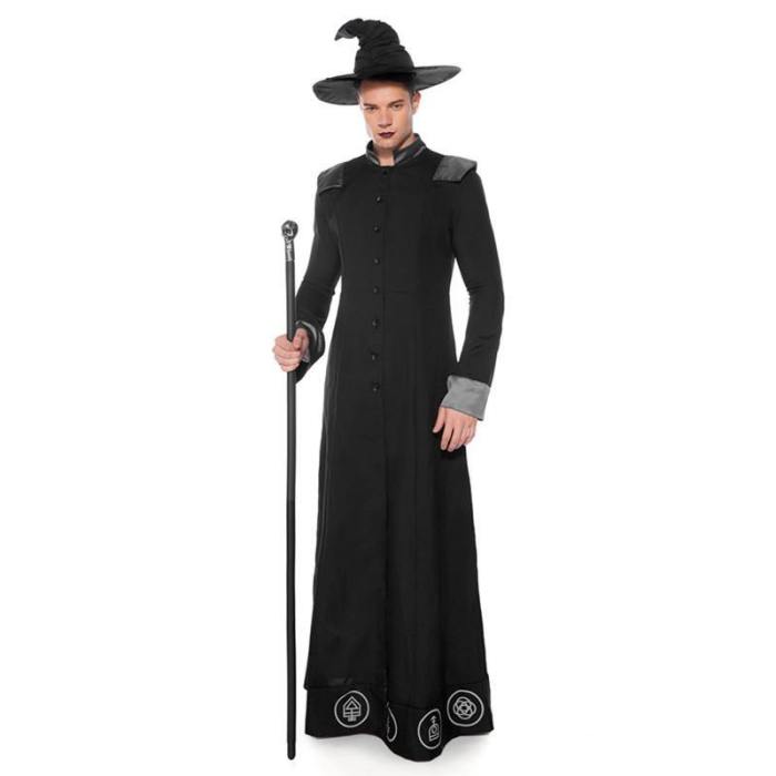 Halloween Sorcerer Prophet Black Costume Suit For Men Cosplay