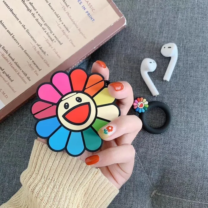 Japanese Sunflower Apple Airpods Protective Case Cover With Key Ring