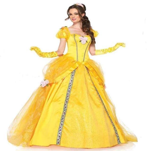 Beauty And The Beast Bell Yellow Long Dress Halloween Costume Belle Cosplay Princess Dress