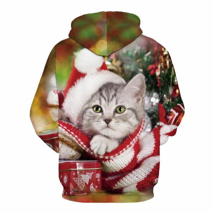 3D Print Hoodie - Cute Christmas Cat Pattern Pullover Hoodie  Css040