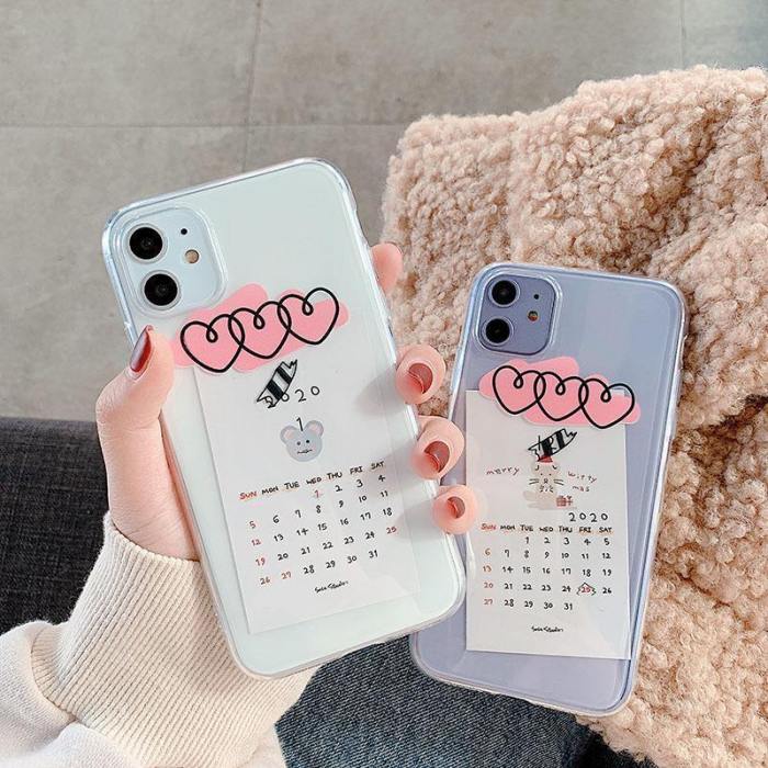 Lovely Cartoon Calendar Cards Clear Phone Case