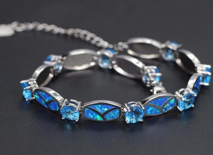 Godly Blue Opal Gem Bracelet - Silver-Plated