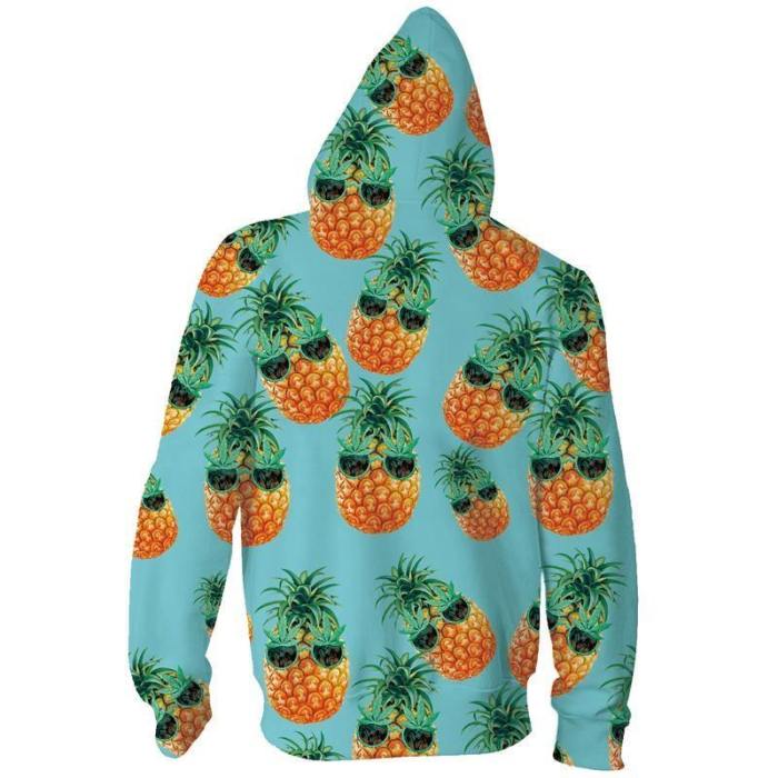 Mens Zip Up Hoodies 3D Printed Cute Pineapple Printing Hooded