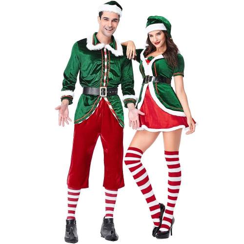 Velvet Lovers Green Spirit Of Christmas Elves Costumes For Woman And Man Christmas Party Cosplay