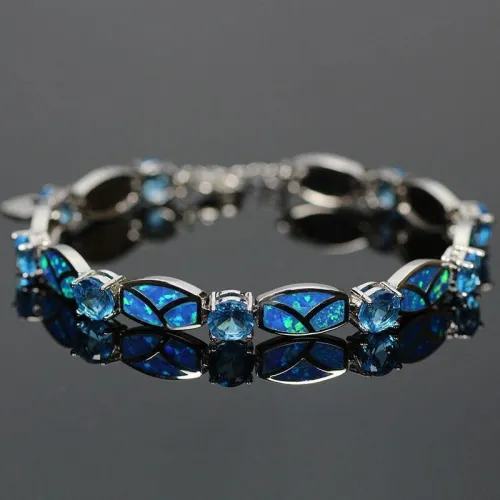 Godly Blue Opal Gem Bracelet - Silver-Plated