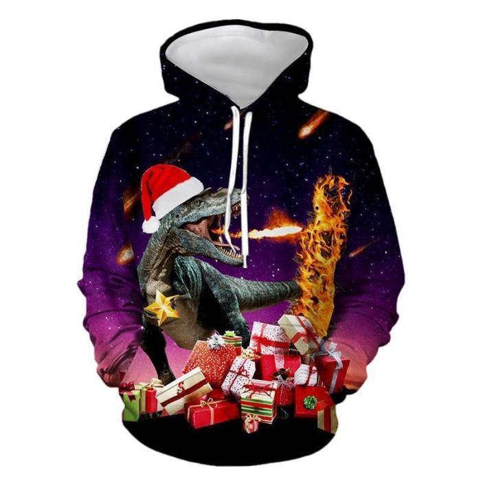 Mens Hoodies 3D Graphic Printed Christmas Starry Sky Dinosaur Pullover Hoodie