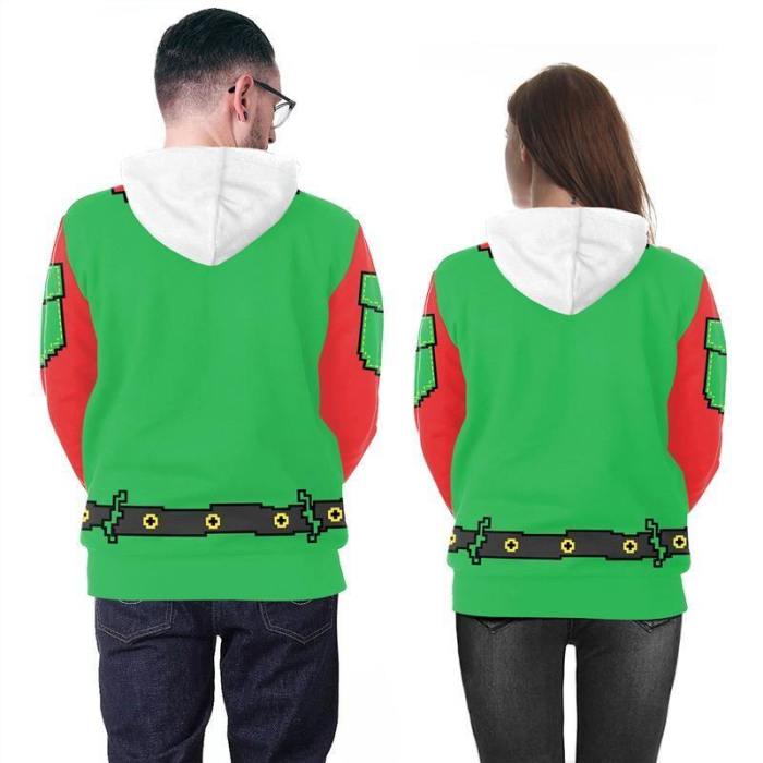 Mens Green Red Hoodies 3D Graphic Printed Merry Christmas Pullover