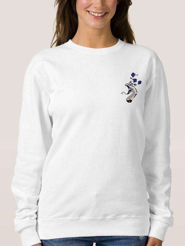Womens Crew Neck Snake Rose Graphic Sweatshirt
