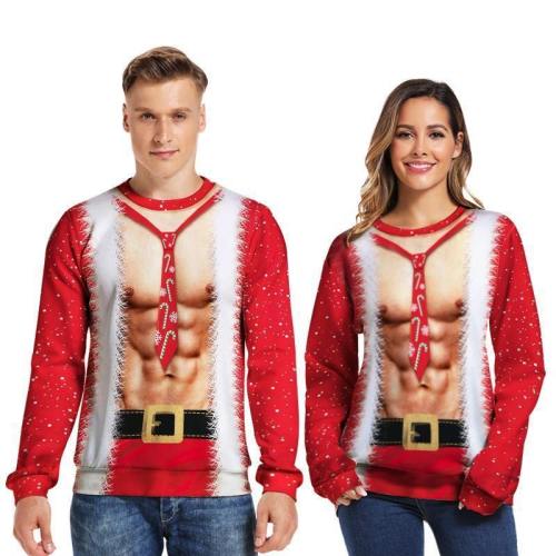 Mens Pullover Sweatshirt 3D Printed Christmas Muscle Red Long Sleeve Shirts