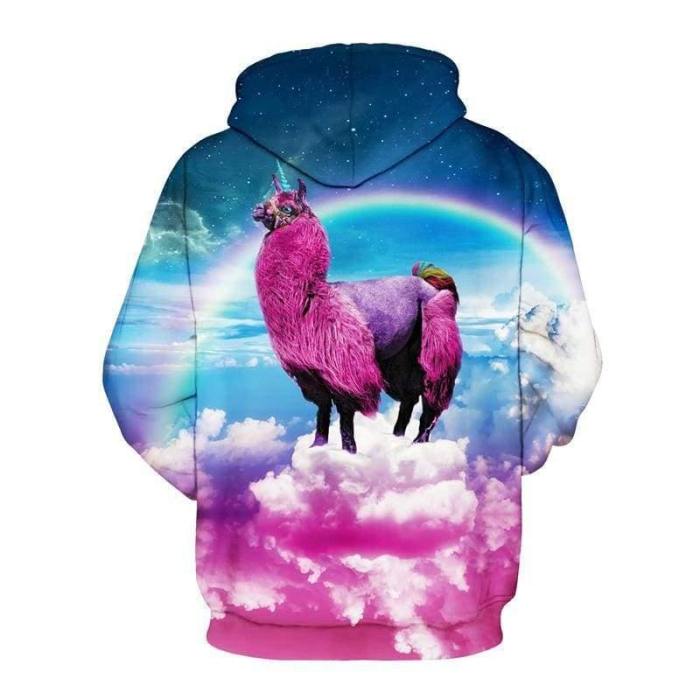 3D Print Hoodie - Rainbow Grass Mud Horse Pattern Pullover Hoodie