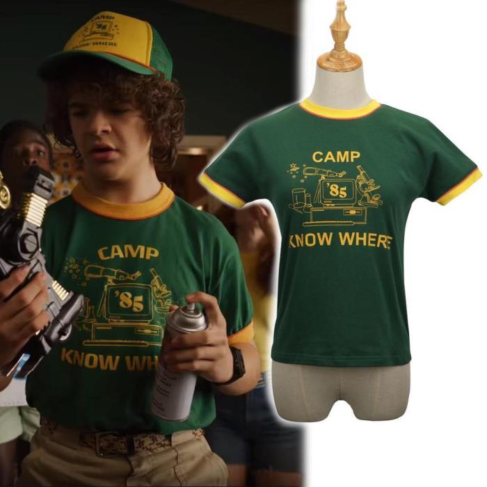 Stranger Things Dustin T-Shirt Kids Costumes Retro Mesh Trucker Top Yellow Green 85 Know Where Tee Cosplay Costume