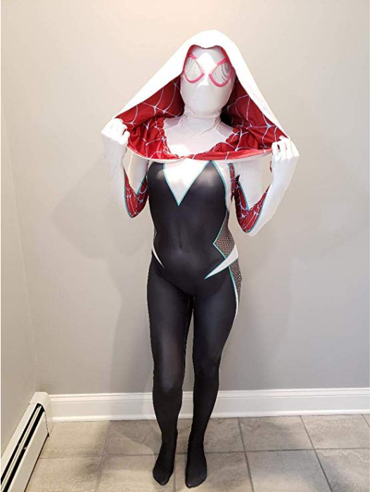 Cosplaylife Gwen Stacy Cosplay Costume Into The Spider-Verse Ghost Gwen Bodysuit Lycra Suit
