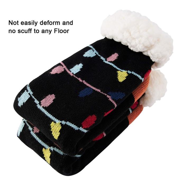 Women'S Fleece Lining Fuzzy Soft Christmas Knee Highs Stockings Slipper Black Socks Elk