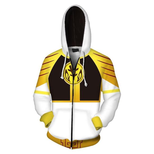 Unisex White Ranger Hoodies Power Rangers Zip Up 3D Print Jacket Sweatshirt
