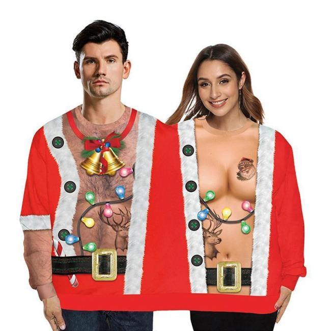 Couple Wear Lovers Men Women Connected Red Hoodies Spoof Christmas Sweatshirts