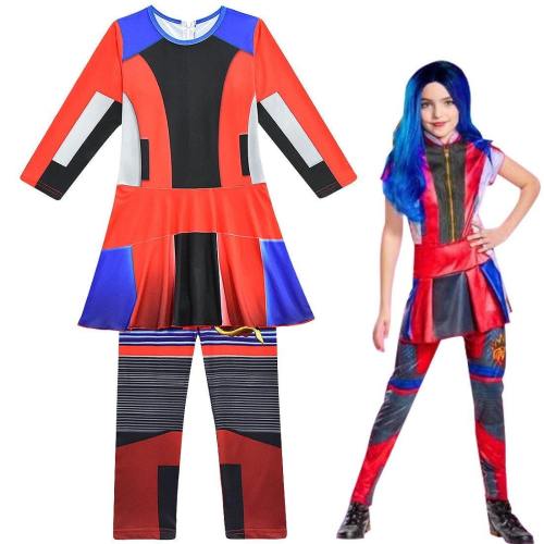 Descendants 3 Evie Anime Cosplay Costume Jumpsuits Halloween Carnival Costume For Kids