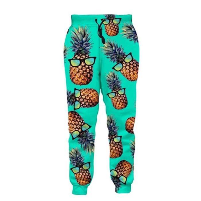 Mens Jogger Pants 3D Printing Green Glasses Pineapple Pattern