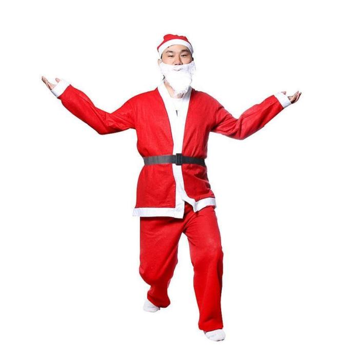 5 Piece Christmas Santa Claus Costume Adult Set With Belt Beard Hat Pants Novelty Costume Clothes Suit Cosplay Christmas Sets