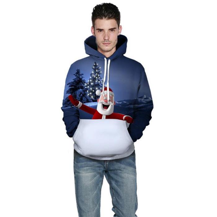 Mens Hoodies 3D Graphic Printed Christmas Cute Snowman Pullover Hoodie