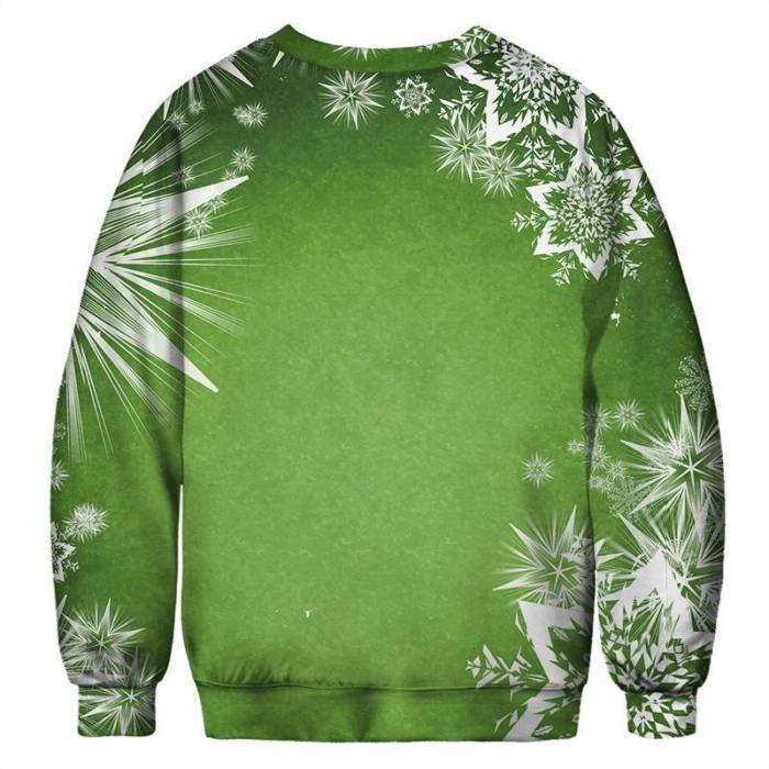 Mens Pullover Sweatshirt 3D Printed Christmas Cool Cat Long Sleeve Green Shirts