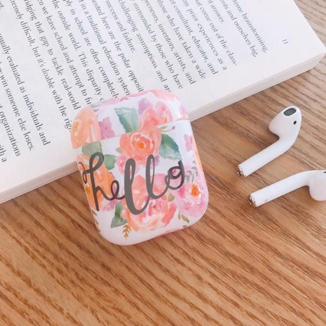 Rosy Hello Watercolor Flowers Apple Airpods Protective Case Cover