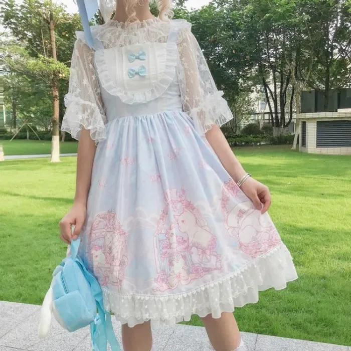 Kawaii Japanese Lolita Jsk Soft Sister Wind Cute Bow Cat Sweet Dress