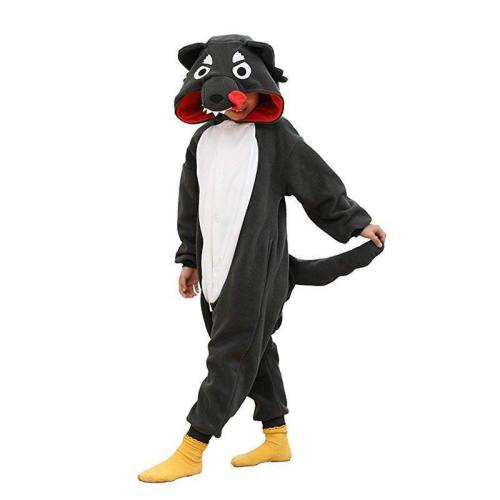 Kids Unisex Onesie Cosplay Pajamas Lovely Gray Wolf Costume