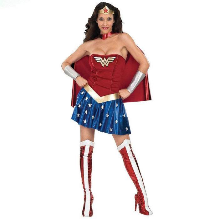 Plus Size Supergirl Wonder Woman Fancy Dress Halloween Cosplay Costume